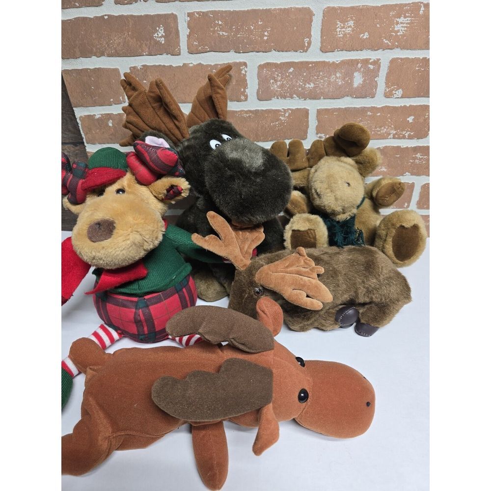 Brown Moose Reindeer Plush Lot‎ Of 5 Stuffed Animal Christmas Moose